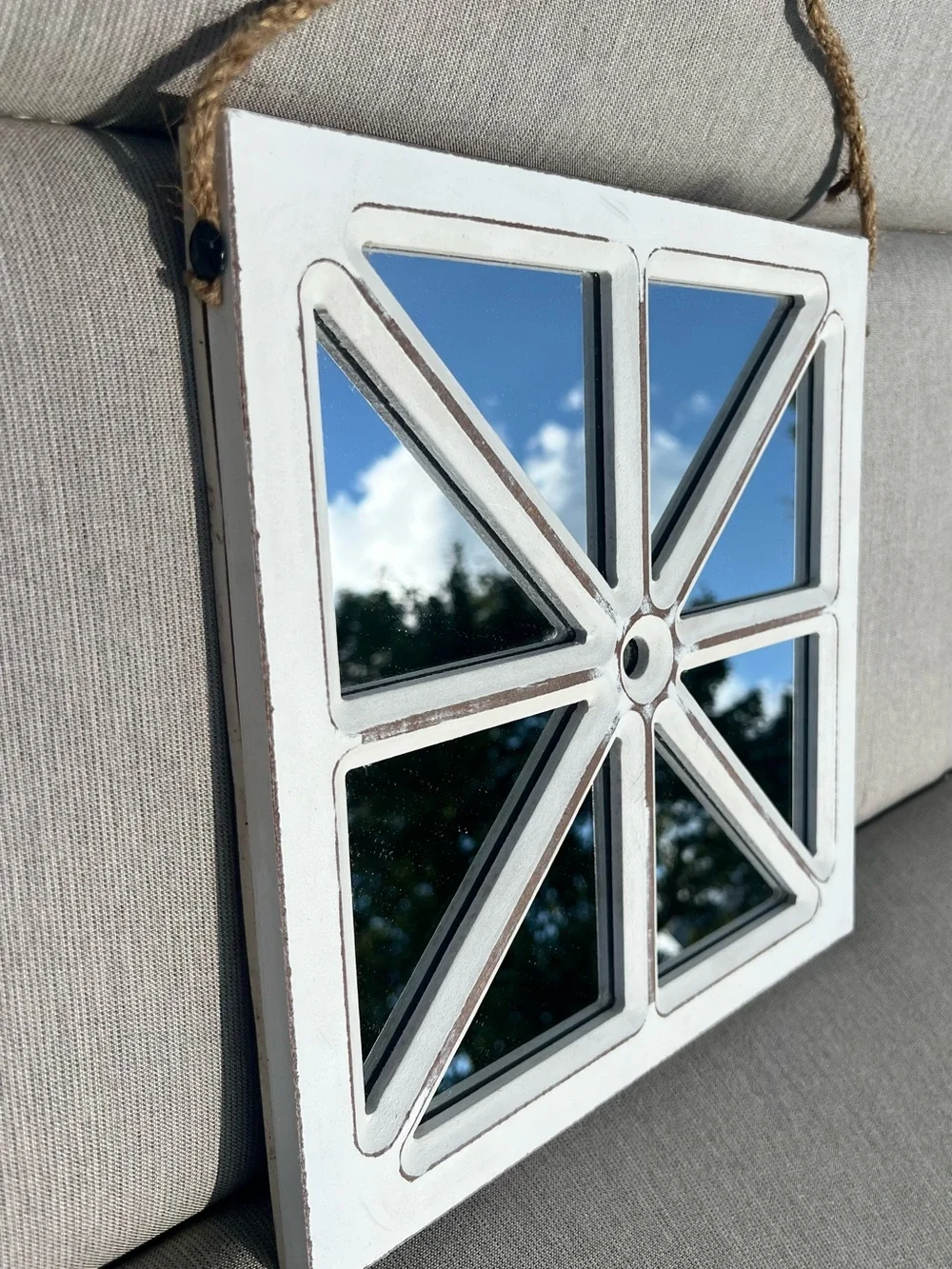 White Wooden Paneled Wall Mirror - Farmhouse Style
